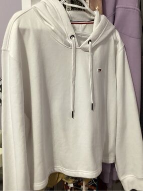 Tommy Hilfiger White Hoodie with Red & Navy Trim